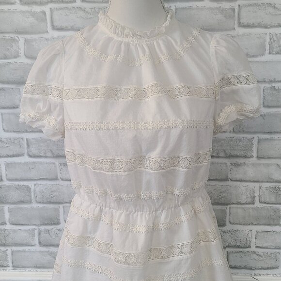 J.Crew Puff Sleeve Daisy Chain Dress White Cotton Cottagecore Feminine Ruffled 6 - Picture 8 of 11